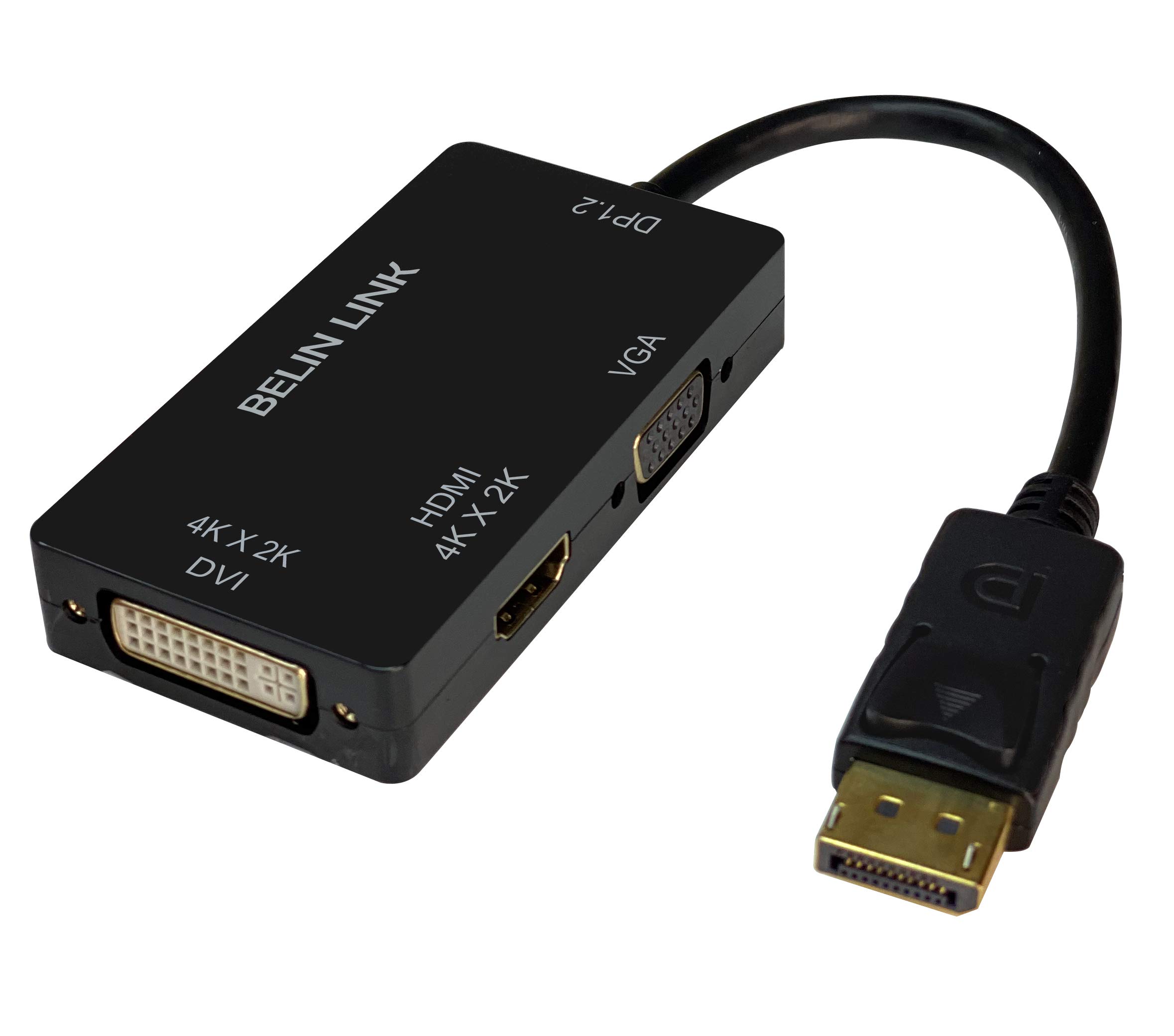 Adaptador DP a HDMI VGA DVI DisplayPort a HDMI Dos 4 K Adaptador 3 en 1 Display Port a HDMI VGA DVI Convertidor Macho a Hembra Chapado en Oro (Rectangular)