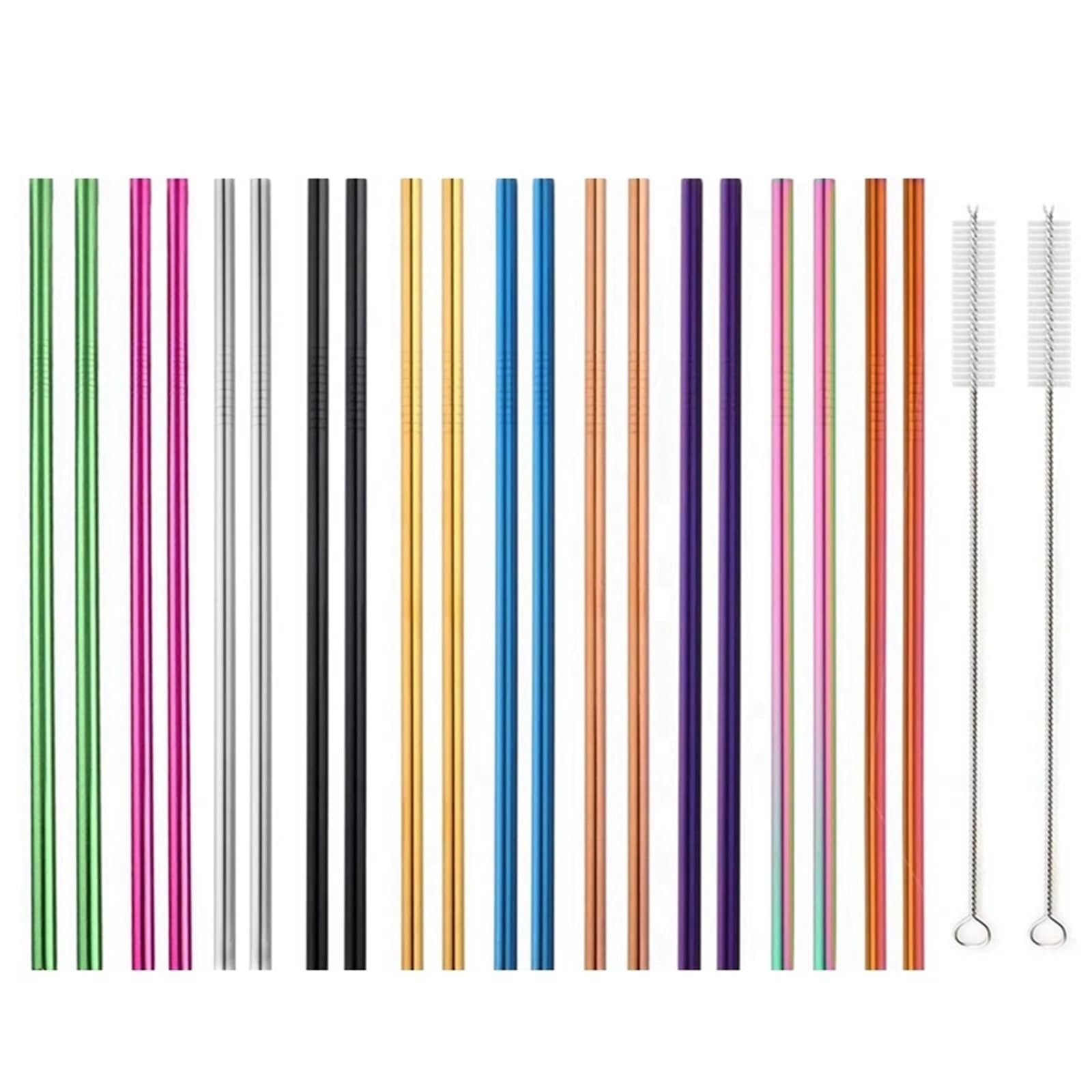 Edelstahl-Strohhalm-Set Set mit 20 bunten, wiederverwendbaren Metallstrohhalmen, Edelstahl-Trinkhalm, Partygeschenk, Barzubehör(10Color Mix Stright)