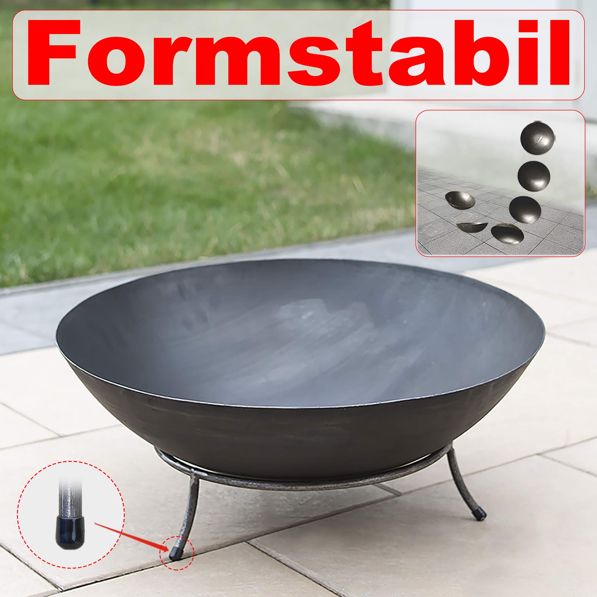 Köhko Cuenco de Fuego Marbela Aprox. 50x50x24 cm de Acero con 3 pies para Barbacoa, Fuego de jardín y Todas Las Noches maravillosas