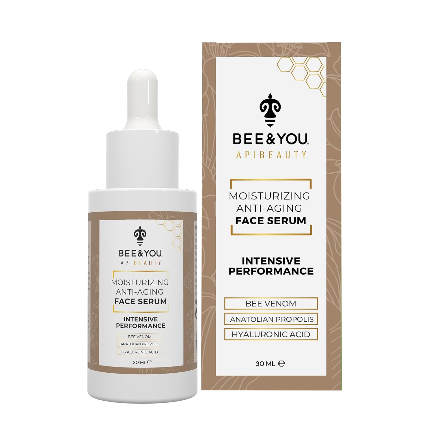 BEE and YOU Moisturizing Anti Aging Face Serum, Radiance & Hydration, Pore Minimizer Skin Care, Bee Propolis Extract, Bee Venom and Hyaluronic Acid, 1 fl. Oz
