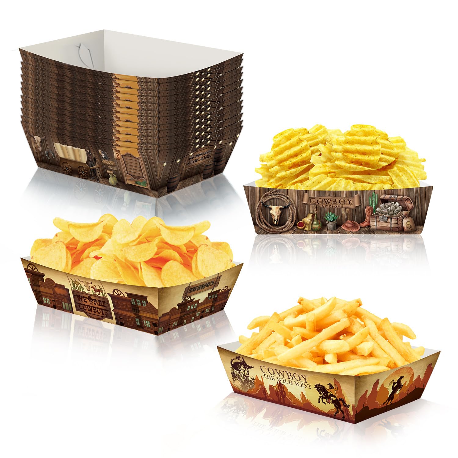 Dusenly 24pcs Western Cowboy Party Paper Food Trays Western Snack Candy Serving Trays for Cowboy Party Decorations Food Holder Trays Supplies