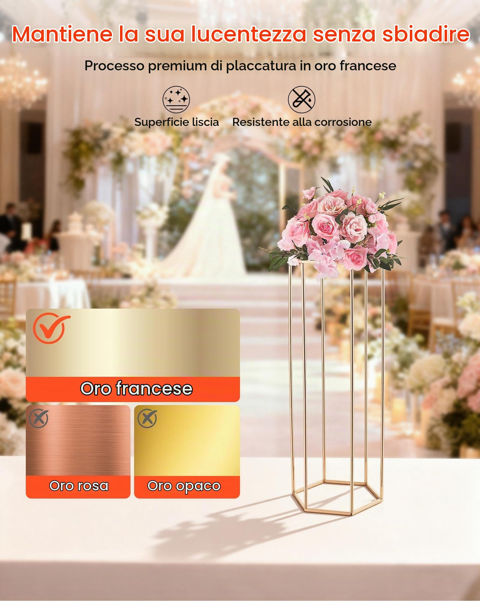 VEVOR Portafiori da Matrimonio 10 Pezzi da 80 cm, Cubico Esagonale con Laminato Acrilico, Espositore Floreale Cubico Cilindrico per Matrimoni, Feste, Compleanni, Casa, Centrotavola Oro Francese