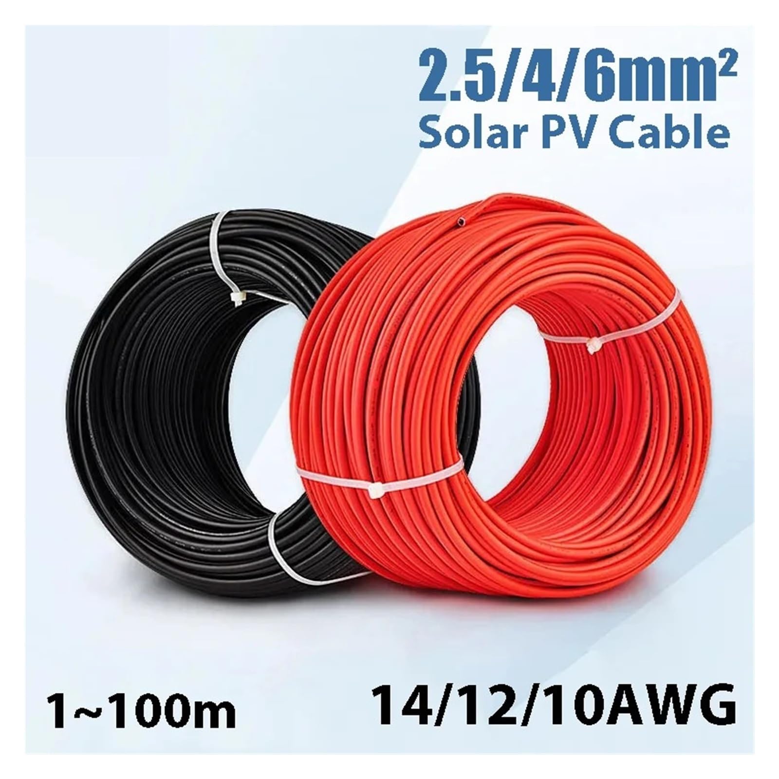 Kabel solarny 2,5/4/6 mm2 14/12/10 AWG, kabel fotowoltaiczny, TÜV do podłączenia paneli PV, czerwony, czarny, podwójna warstwa PCW (czerwony kabel, 20 m _12 AWG-4MM2)