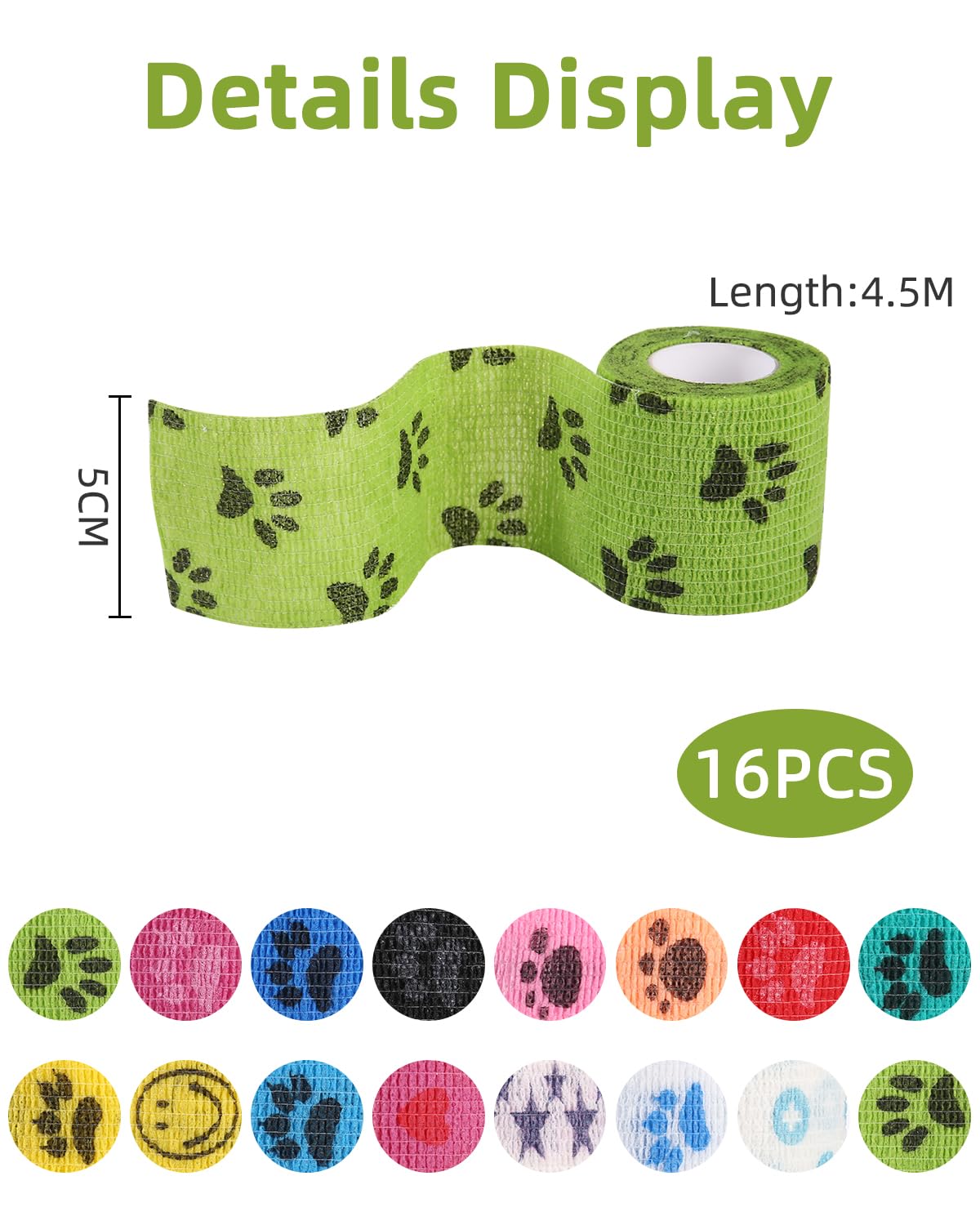 16PCS Pet Bendaggio Coesivo Benda Elastica Autoadesiva per Animal,Colore Benda Elastica,Caviglia Animali Domestici/Atleta/Ferito,Non Tessuto Bendaggio Fasciatura,Coesive Bendaggio Elastico Mani