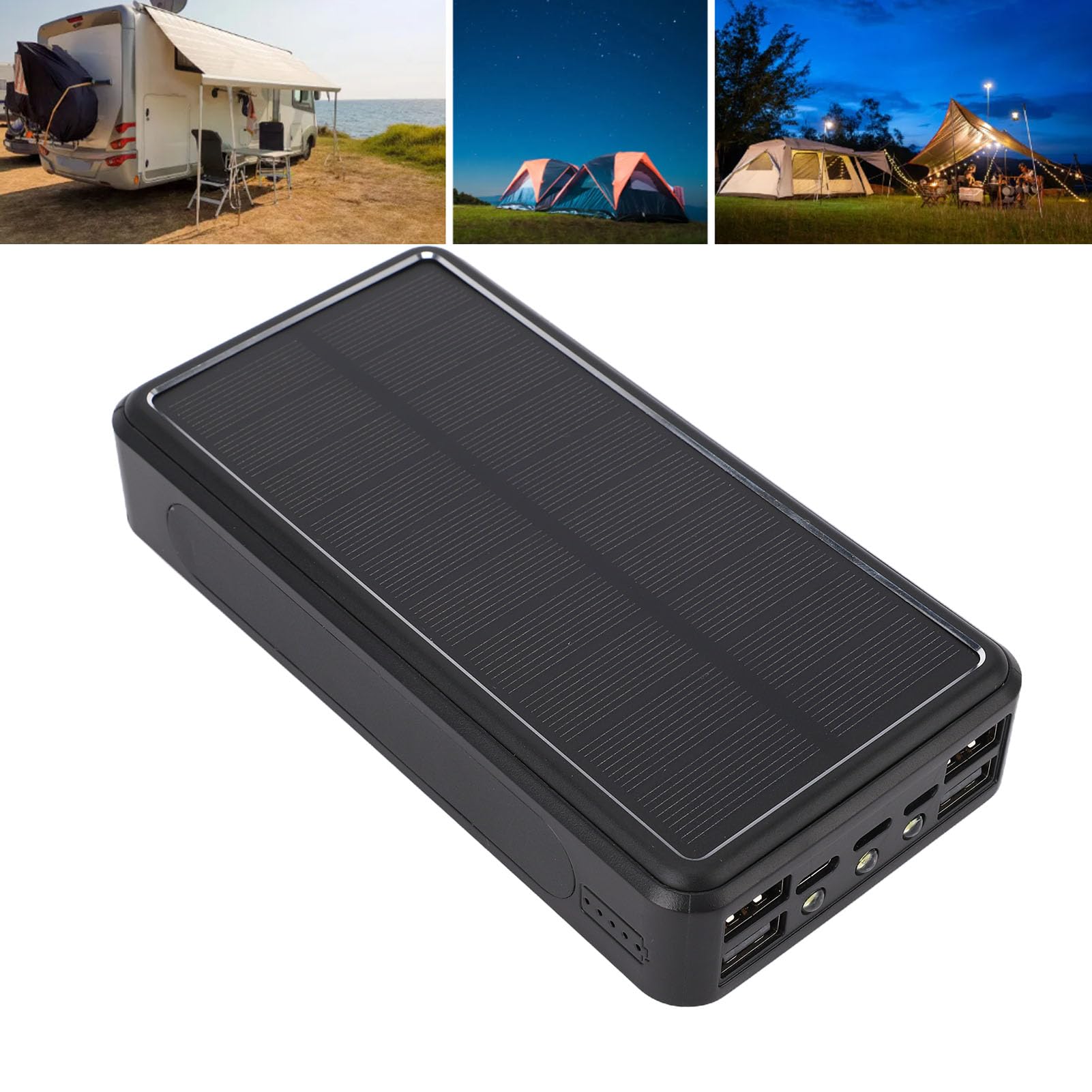 SIXRUN Banque d'énergie Solaire ABS USB C Chargeur Portable 10 000 MAh avec Deux Lampes de Poche IP67 Résistant à l'eau pour Le Camping Voyage d'urgence pour Smartphone, Tablette, Ordinateur