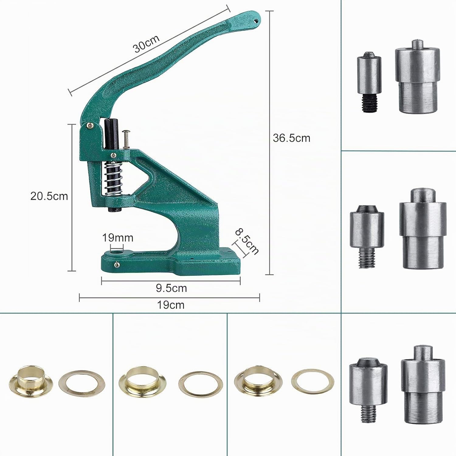 Machine Pince à Oeillets Professionnelle Manuelle à Crémaillère avec 3 Matrices et 900pcs Oeillets 6mm/10mm/12mm pour DIY Couturières Enseignes Fabricants