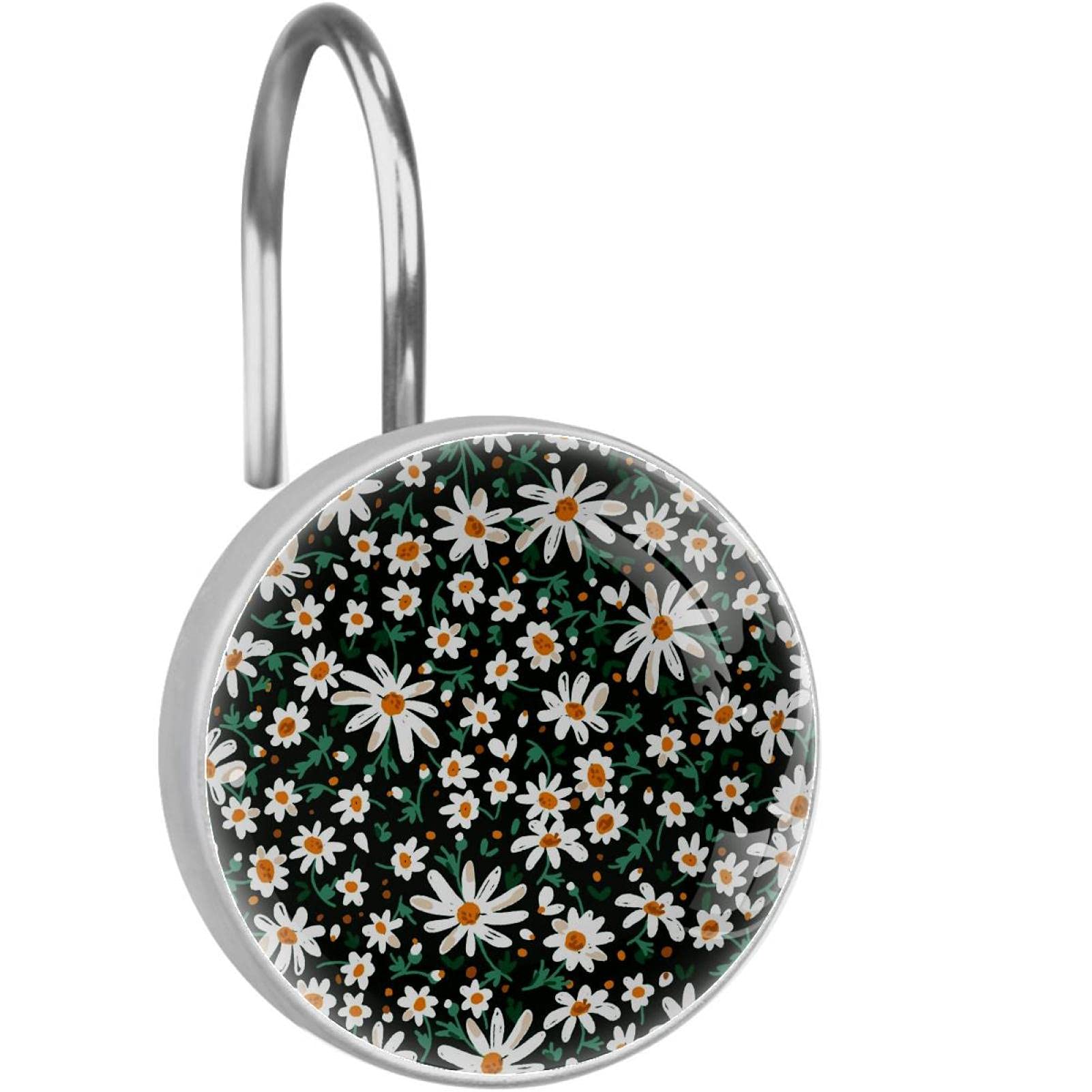 Anneaux de rideau de douche décoratifs marguerites : Lot de 12 crochets en verre de cristal
