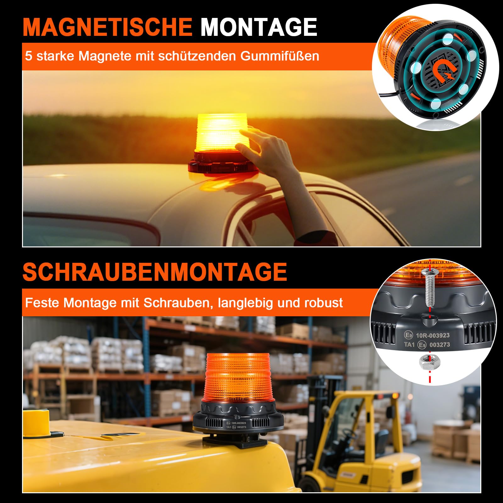 AnTom Rundumleuchte 12V 24V Gelb LED Magnet mit Sprachalarmfunktion Warnleuchte 3-Meter-Kabel und Doppel-Schalter für Lkw, Traktor, SUV, Golfwagen, Notfallfahrzeuge und Baustellen