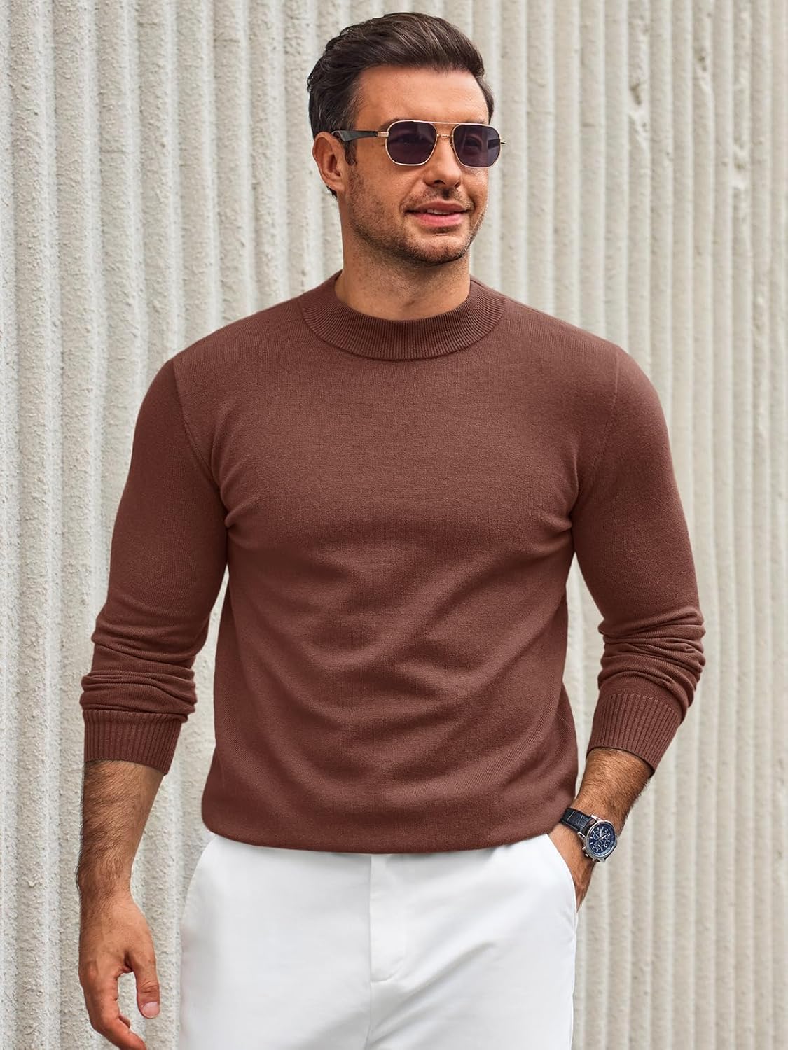 Runcati Mens Mock Turtleneck Pullover Slim Fit Casual Basic Thermal Knit Sweater Lightweight Long Sleeve Pullover Tee - Image 5