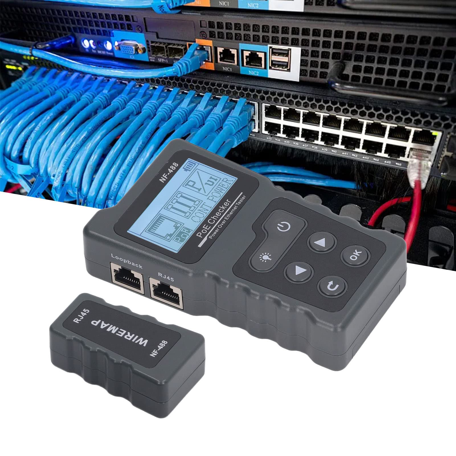 Wakects Tester Sieci POE Tester Zasilania ABS Przez Ethernet DC5 do 60 V z Kablem RJ45 Kontrola Usterek POE od 0 do 18 W Test Obciążenia dla Techników i Instalatorów Sieci CAT5 CAT6