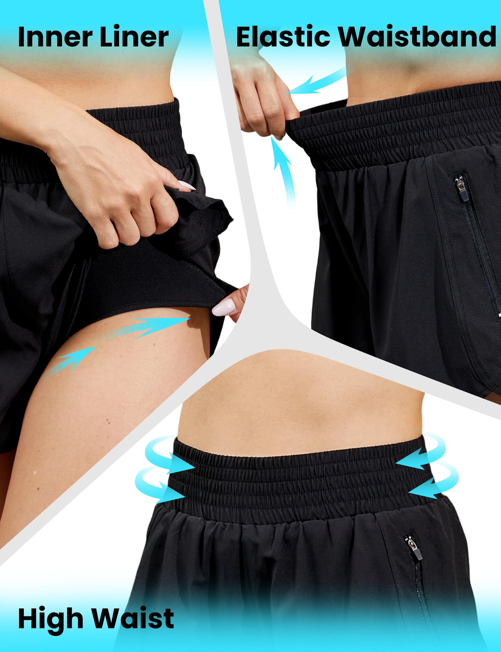3er Pack Damen Sporthose Kurz Sport Shorts mit Reißverschlusstasche Kurze Hose Laufhose Damen Sommer Yoga Gym Shorts Trainingshose Laufshorts
