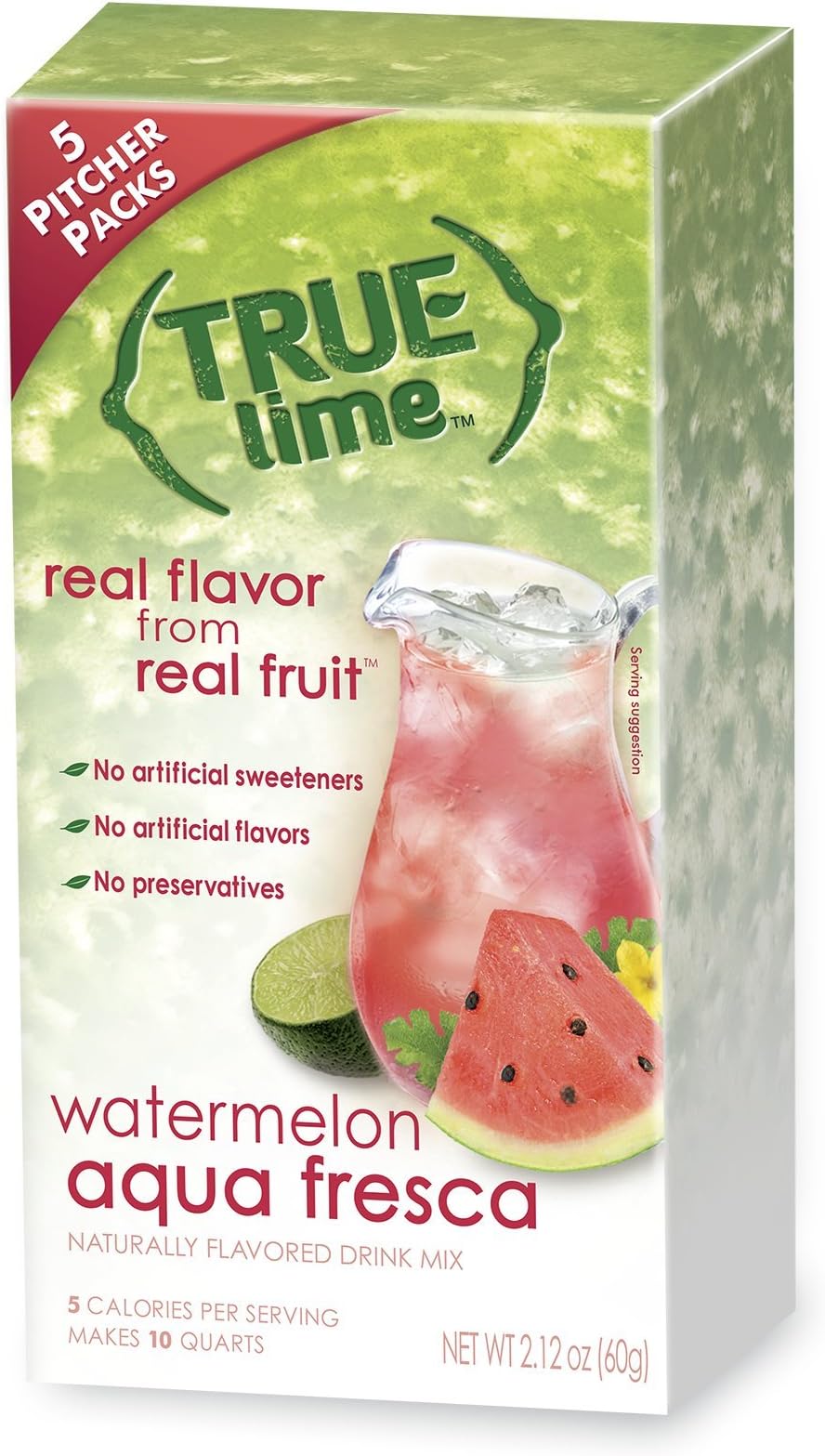 True Lime Watermelon Aqua Fresca Drink Mix 5 Pitcher Packs 60g Box 10 Quarts