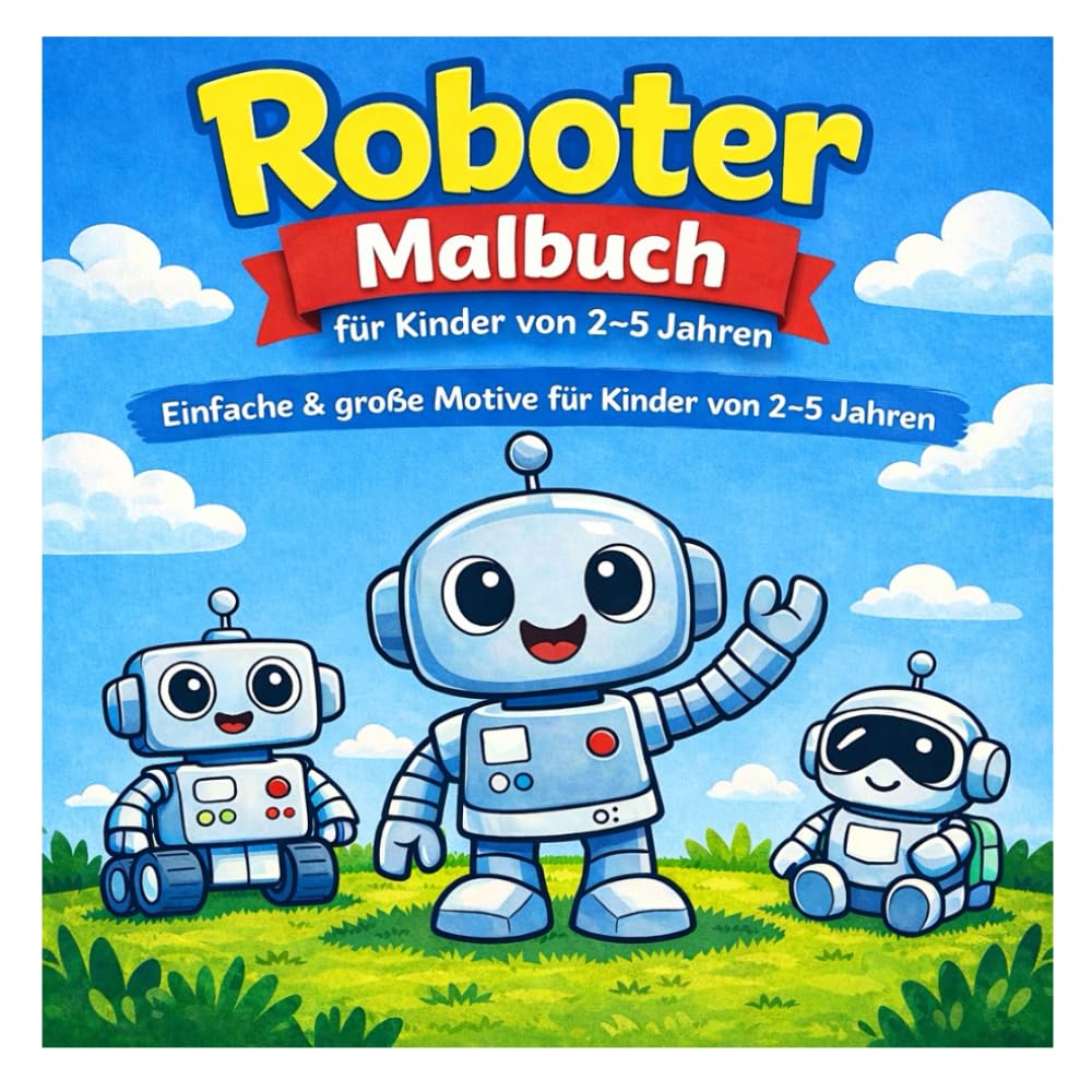 Roboter Malbuch für Kinder 2–5 Jahre: Einfache & große Motive zum Ausmalen – Perfekt für kleine Kinderhände