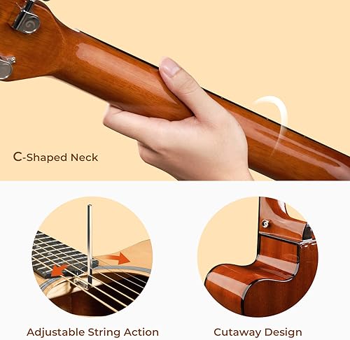 Miniatura 7 de Guitarra acústica, Cutaway Guitarra acústica tamaño completo Dreadnought Acustica Guitarra Bundle con bolsa de concierto para adultos, adolescentes,