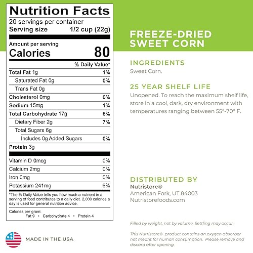 Miniatura 6 de Nutristore Maíz liofilizado  Vegetales de calidad premium para bocadillos saludables o almacenamiento a largo plazo  Suministro de alimentos