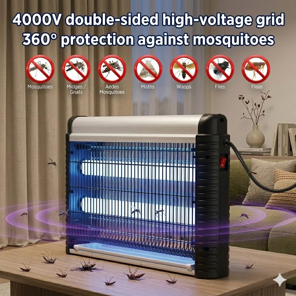 Insektenvernichter Elektrisch 35W, UV Mückenlampe 4000V mit 395nm Licht, Elektrische Fliegenfalle gegen Mücken,Fliegen & Motten