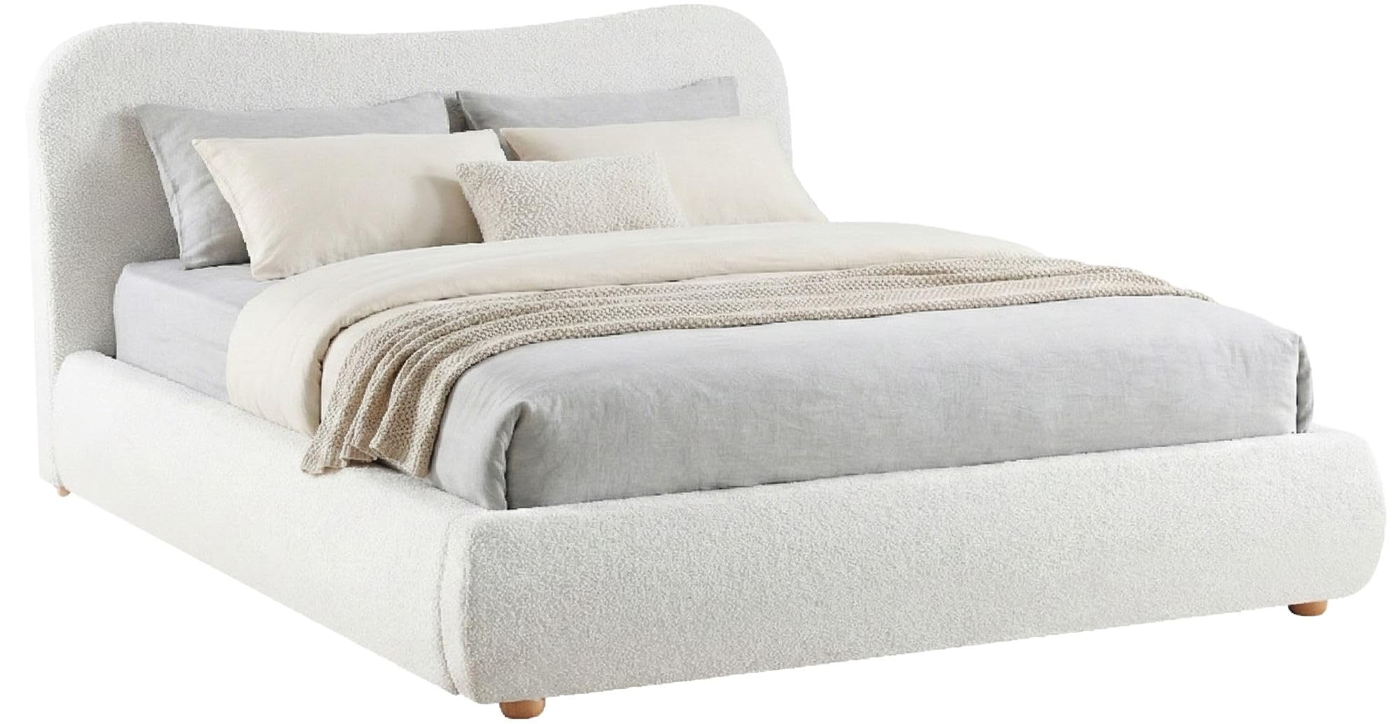 CLP Letto imbottito con contenitore Maido, struttura per materassi, rete con meccanismo di sollevamento, letto matrimoniale in tessuto Teddy, Colore:crema, Dimensione:160x200 cm