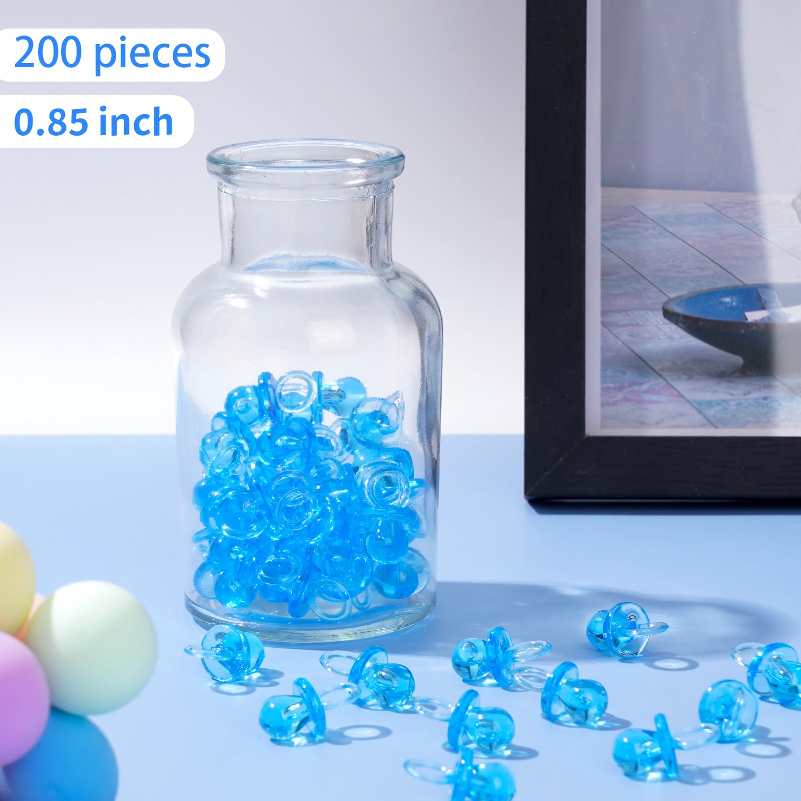 200 chupetes de plástico de 0.86 pulgadas para baby shower, baby shower, espectáculo de género, decoración de fiesta, regalo de fiesta de cumpleaños (azul)