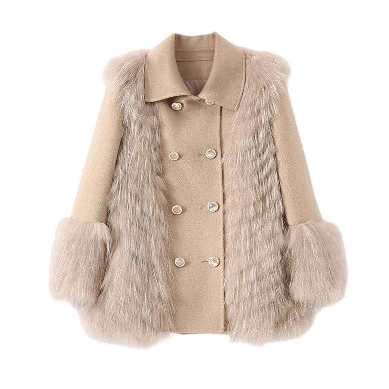 Womens Oversized Mid-Length Trench Coat With Turn-Down Collar Double Breasted Closure Wide-Waisted Fit Thick Coat