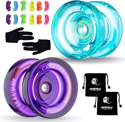 Miniatura 8 de MAGICYOYO Yoyo K2 Responsive para niños principiantes Yoyo con 2 guantes de yoyo, 2 bolsas de yoyo, 12 cuerdas de yo (verde cristal + rosa púrpura