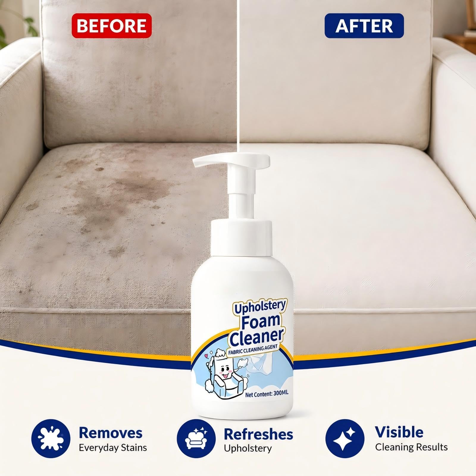 Nettoyant pour rembourrage en mousse, nettoyant pour tissus de canapé et de canapé sans rinçage,élimine les taches et la saleté des meubles,pour matelas,sièges d'auto et tapis,spray mousse (3 pièces)