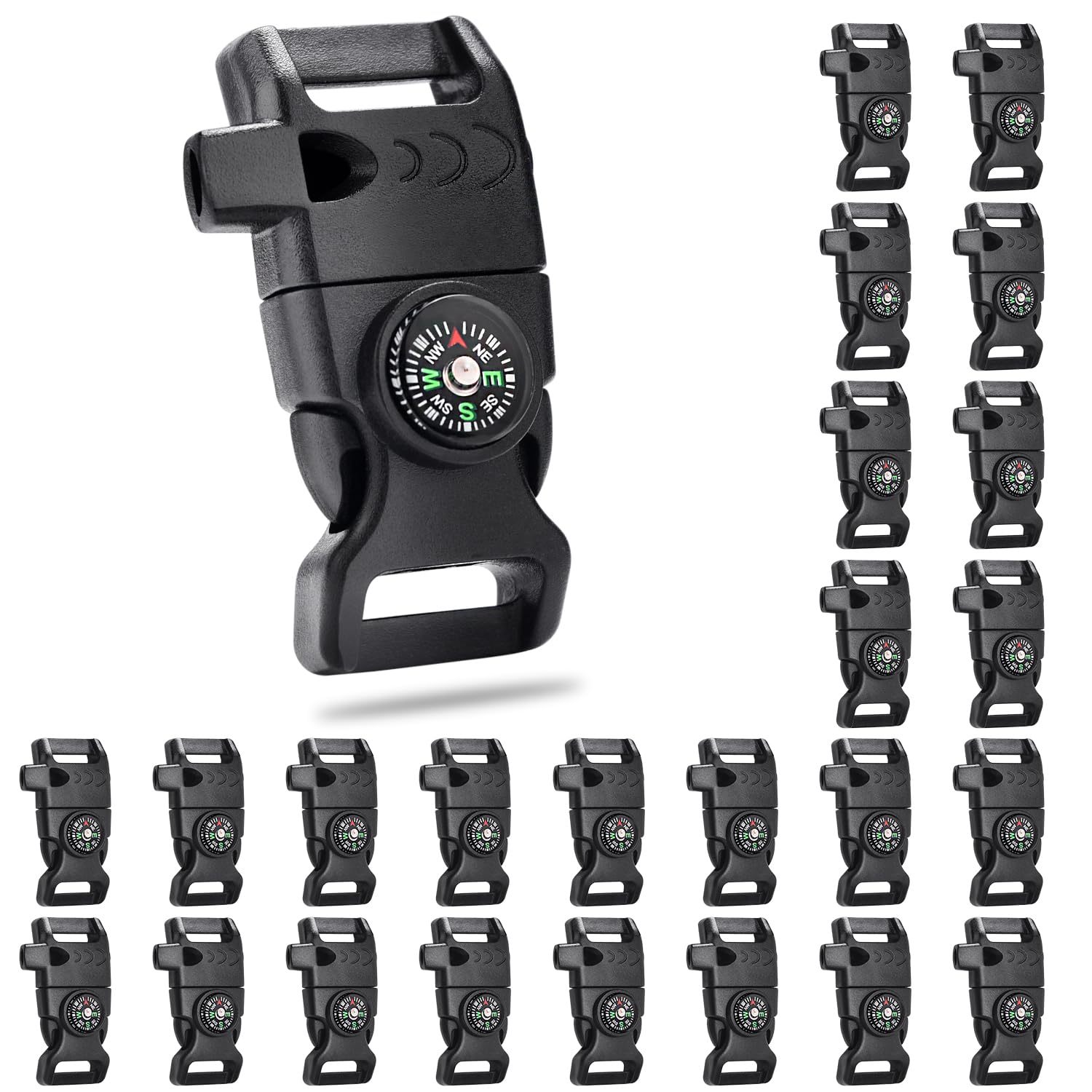 25 Pack 5/8 Inch Paracord Buckle with Whistle Compass, Side Release Plastic Buckles for Paracord Bracelet Outdoor Camping Emergency Survival Travel Kits โ image 1