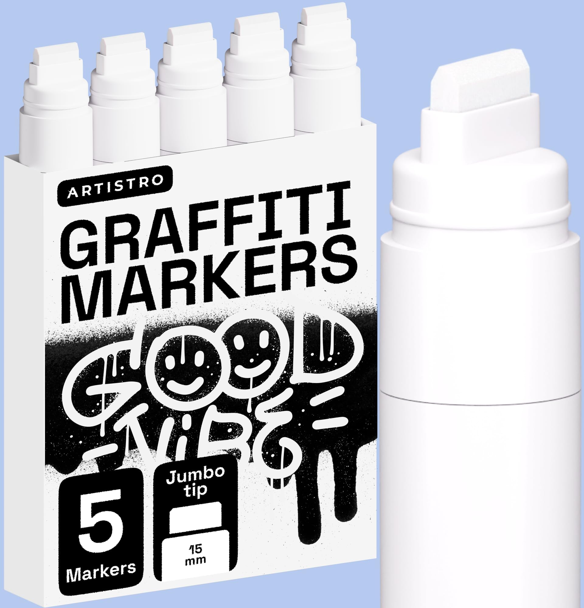 ARTISTRO 5 White Jumbo Markers Acrylic Markers with 15mm Jumbo Felt Tip for Murals Tagging Posters Art Journals & Calligraphy