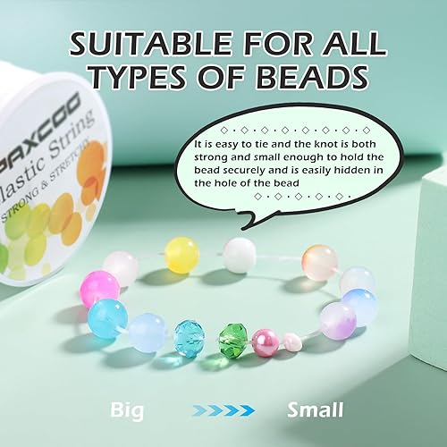Miniatura 5 de PAXCOO 12 rollos de cuerda elástica para pulseras, cuerda elástica mágica y elástica para joyas, para pulseras, collares, cuentas de arcilla,
