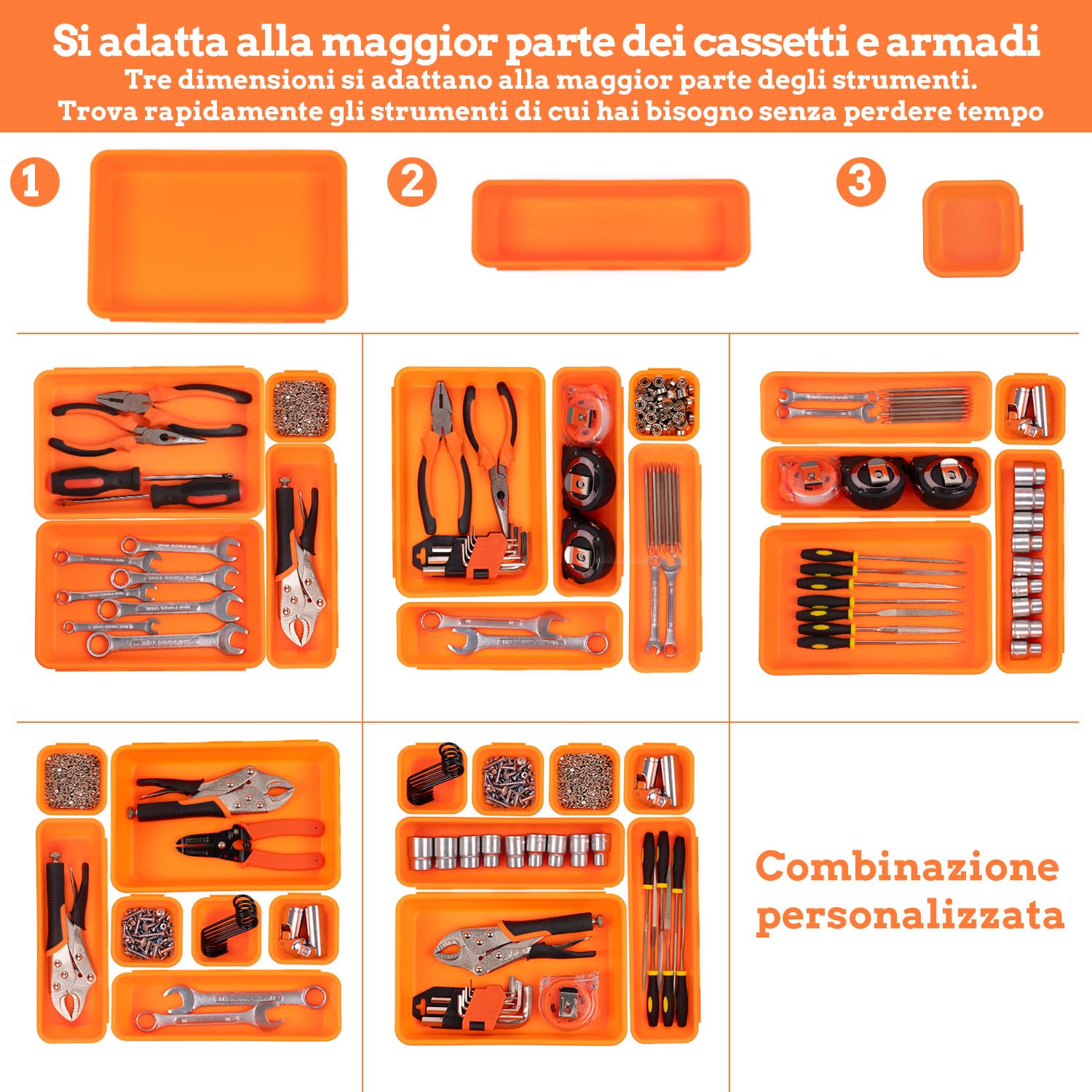45 Pezzi Cassetta Attrezzi Organizer Cassetti, Per Viti Minuteria, Attrezzi Banco Da Lavoro, Scatole Vassoio Portaoggetti Organizzatore Cassetti Plastica, Per Carrello Porta Attrezzi, Garage - Arancia