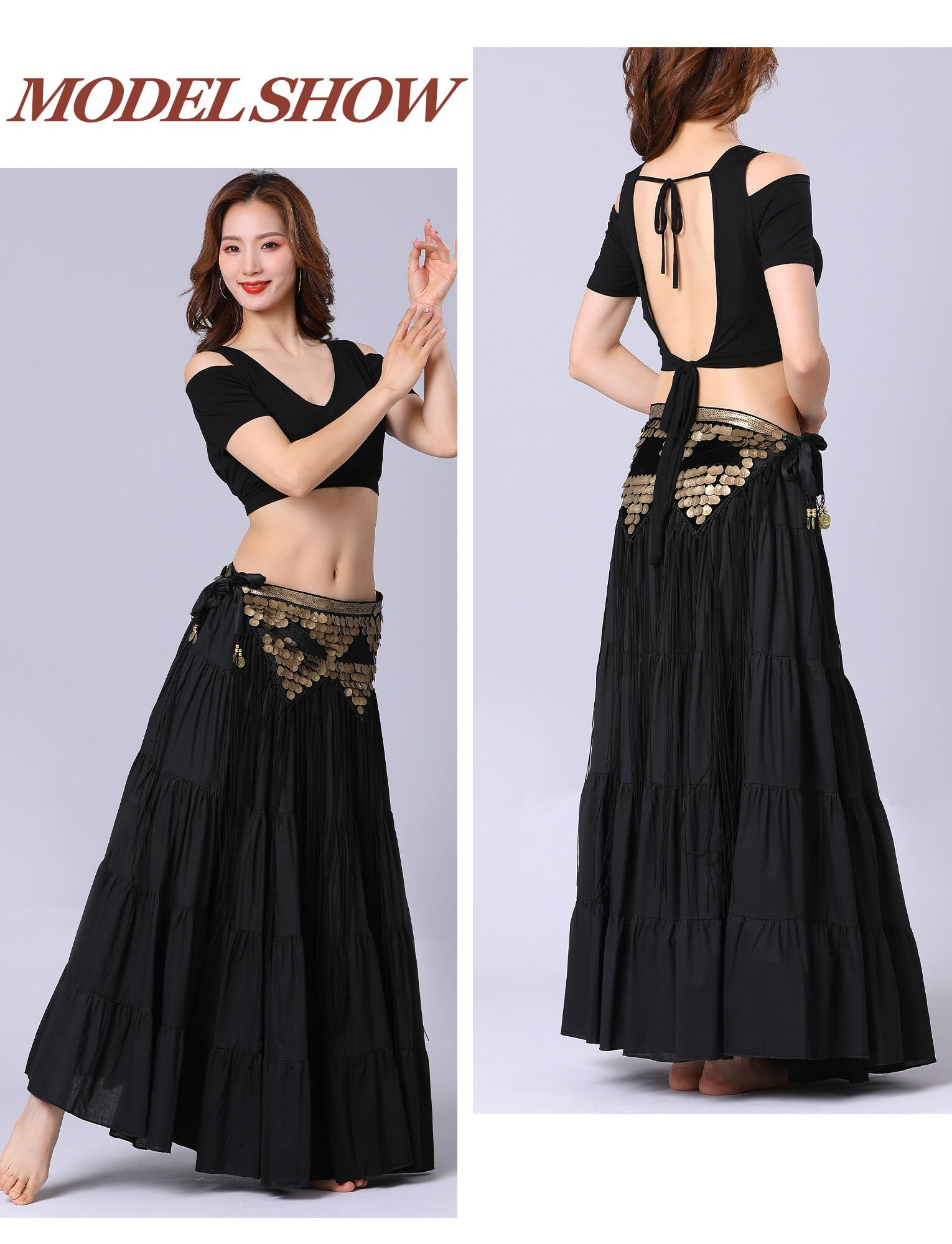 SEAUR Damas Danza del Vientre Pañuelo Lentejuelas Flecos Cinturón Envolvente Latino Danza Brillo Cinturón Falda Cintura Rumba Chacha Borla Falda de Baile