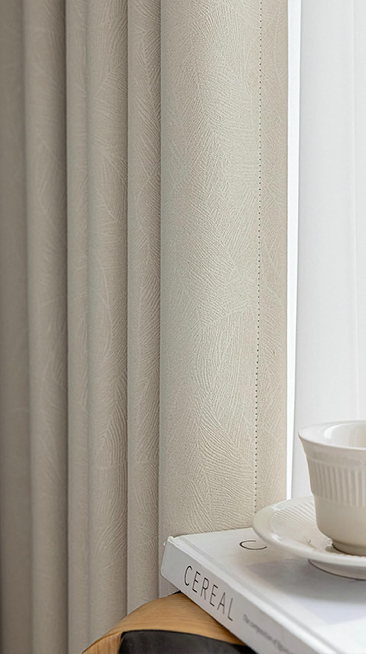 Rideau Chambre Parentale, Rideau Boheme Occultant Beige Couleur Unie avec Textures Chenille 2 Panneaux 102W x 244L cm