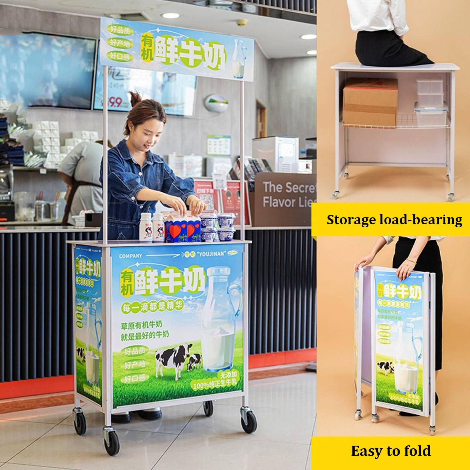 Tavolo portatile da banco promozionale – Tavolo da degustazione pieghevole per supermercato per fiere, espositore in metallo per eventi, banco ricevimento fiere