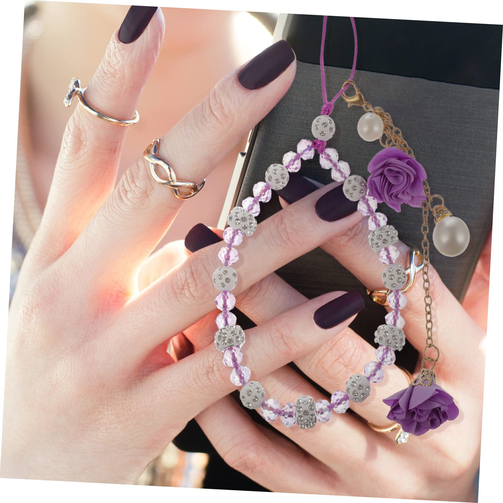 3 Pièces Pendentif Fleur Cristal pour Téléphone Portable Chaîne Décorative Lanière de Poignet Perte Accessoire Élégant pour Femmes et Filles
