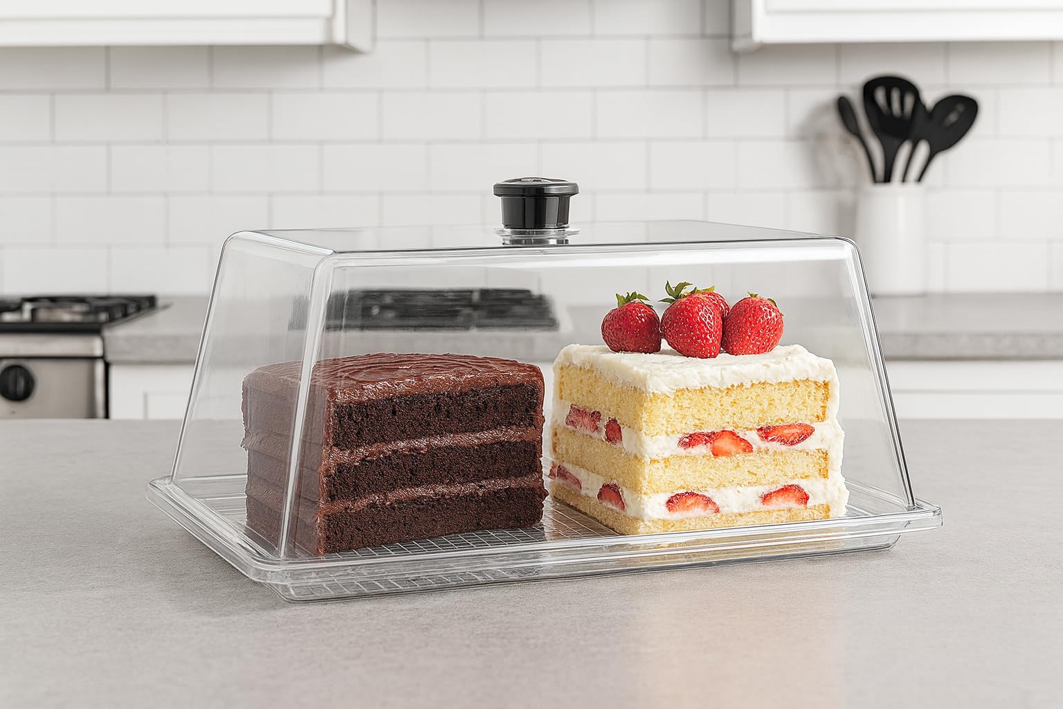 Polycarbonate Tray with Clear Dome Cover – 210×270mm Food Display & Serving Tray for Catering, Cafés & Bakeries