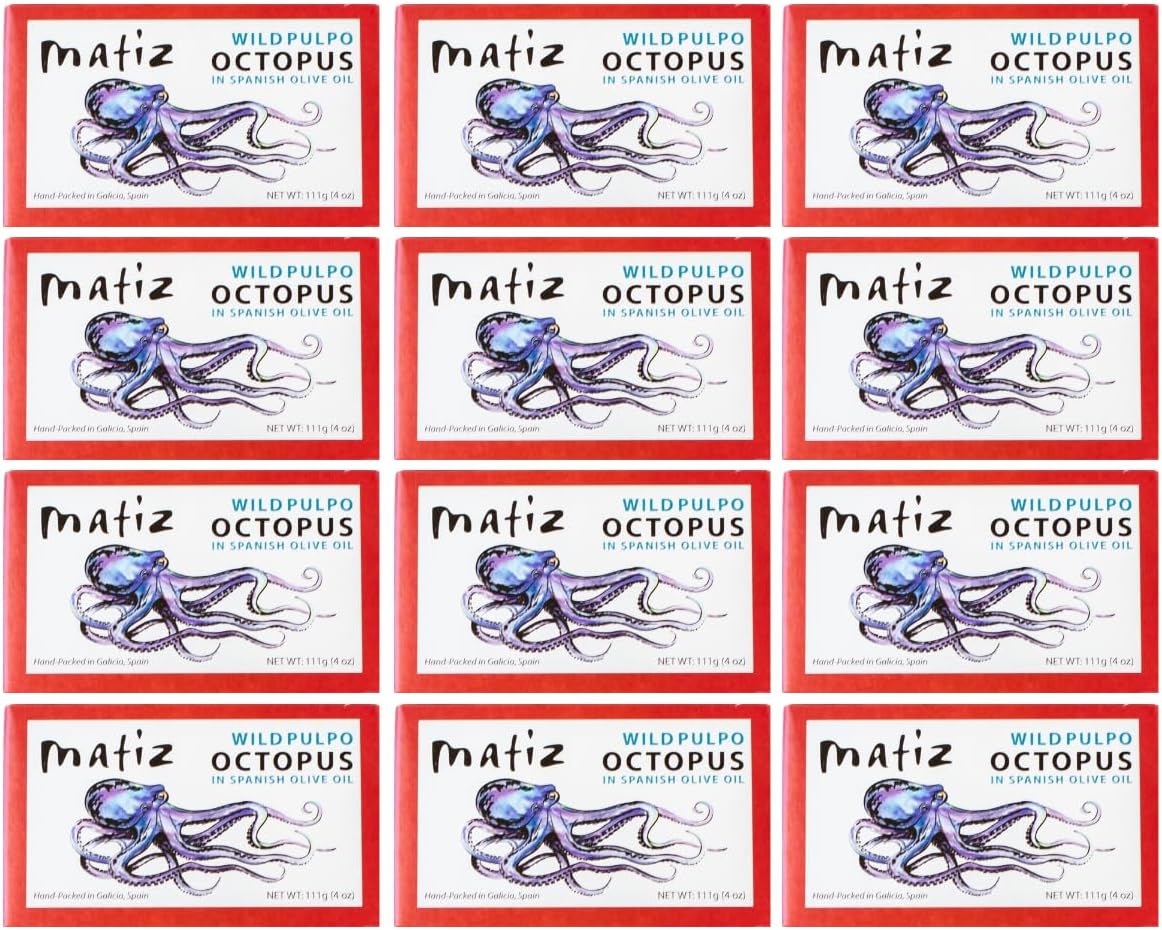 - Matiz Pulpo Wild-Caught Pulpo Spanish Octopus in Olive Oil 4.0 Oz, (12 Pack)