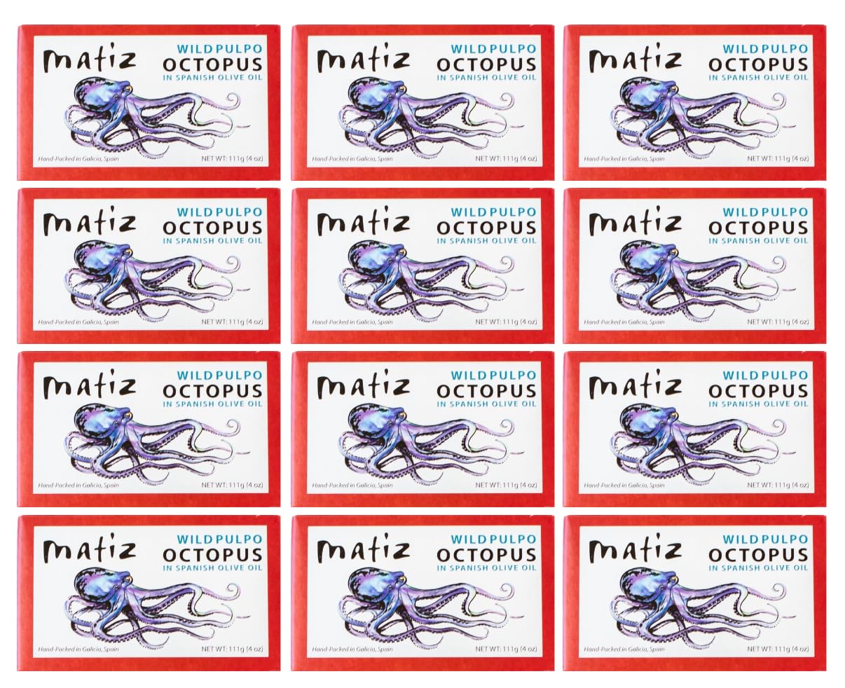 Matiz Pulpo Wild-Caught Pulpo Spanish Octopus in Olive Oil 4.0 Oz, (12 Pack)