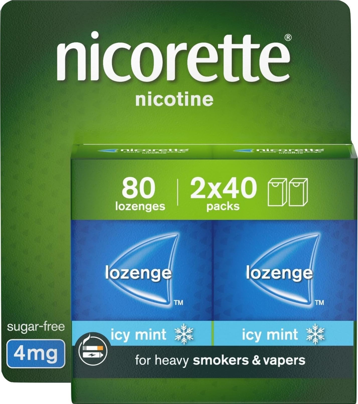 Nicorette Cools 4mg Lozenge, 80 Lozenges (2 x 40 Packs), Effective and Discreet Quit Smoking Aid for Cigarettes, Nicotine Lozenges with Dual-Layer Icy Mint Flavour Release