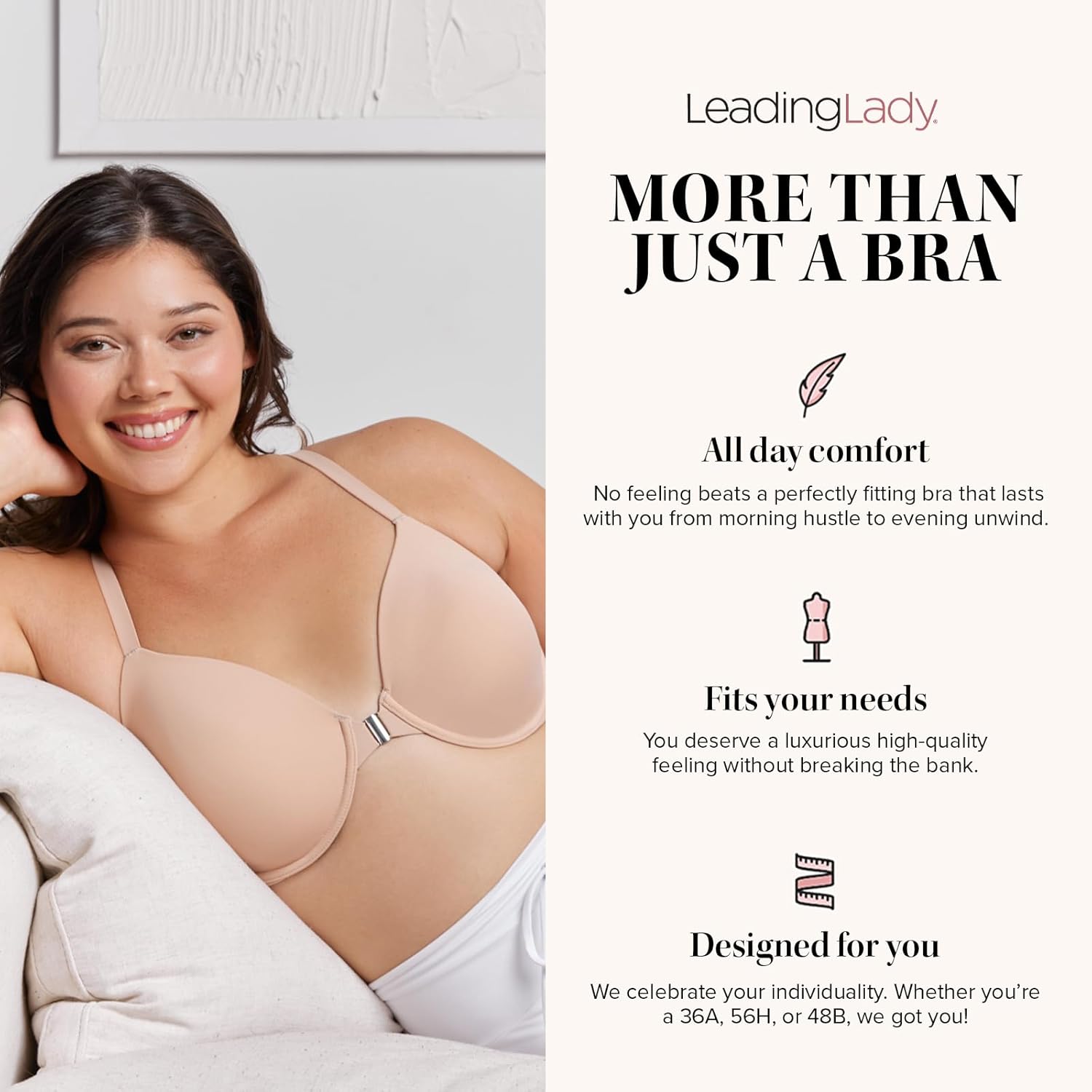 LEADING LADY, Luna, Underwire Bra, Front-Closure, Mesh Racerback, Lightly Padded Cups, Smoothing, Bras for Women, 40A-46DDD - Image 3