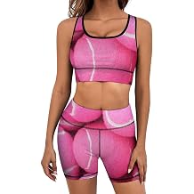 Bright Pink Tennis Balls Print Breathable And Comfortable Activewear Set with Removable Pads