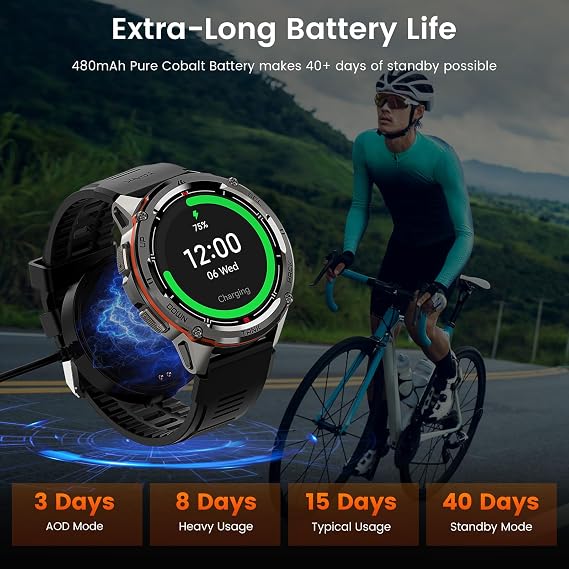 AMAZTIM GPS Smart Watch for Men, 6 Satellite Positioning, Compass, Stainless Steel Body, 50M Waterproof, 470mAh Extra-Large Battery, Answer/Make Call, 1.43 AMOLED Screen, Compatible for Android iOS