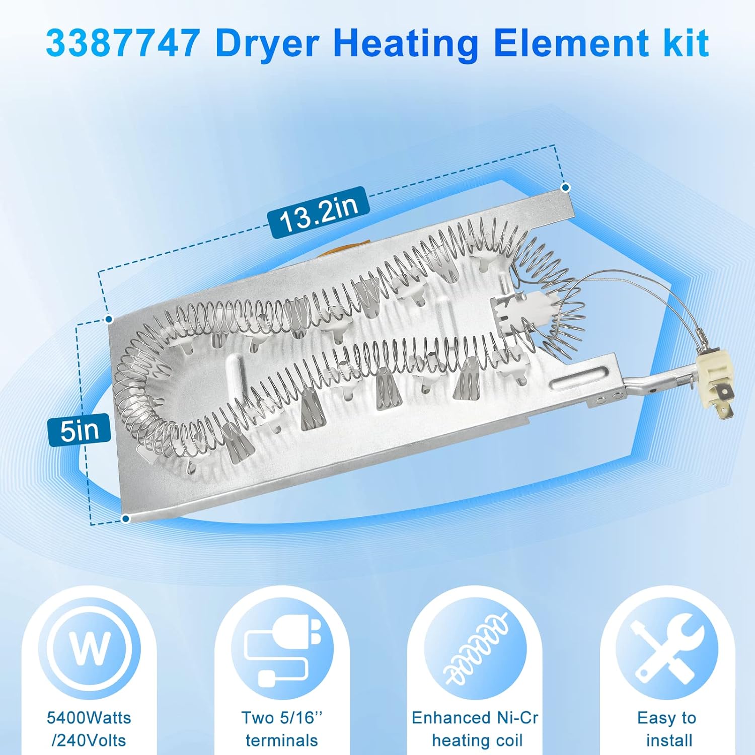 WP3387747 3387747 Heating Element Replacement for whirlpool Cabrio kenmore He2 Kenmore Elite He3,Fit for Maytag Dryers Replace WED5100HW1 MED5500FW1 WED5700AC1 WED6120HW1 WED6620HW1 MED6230RHW1