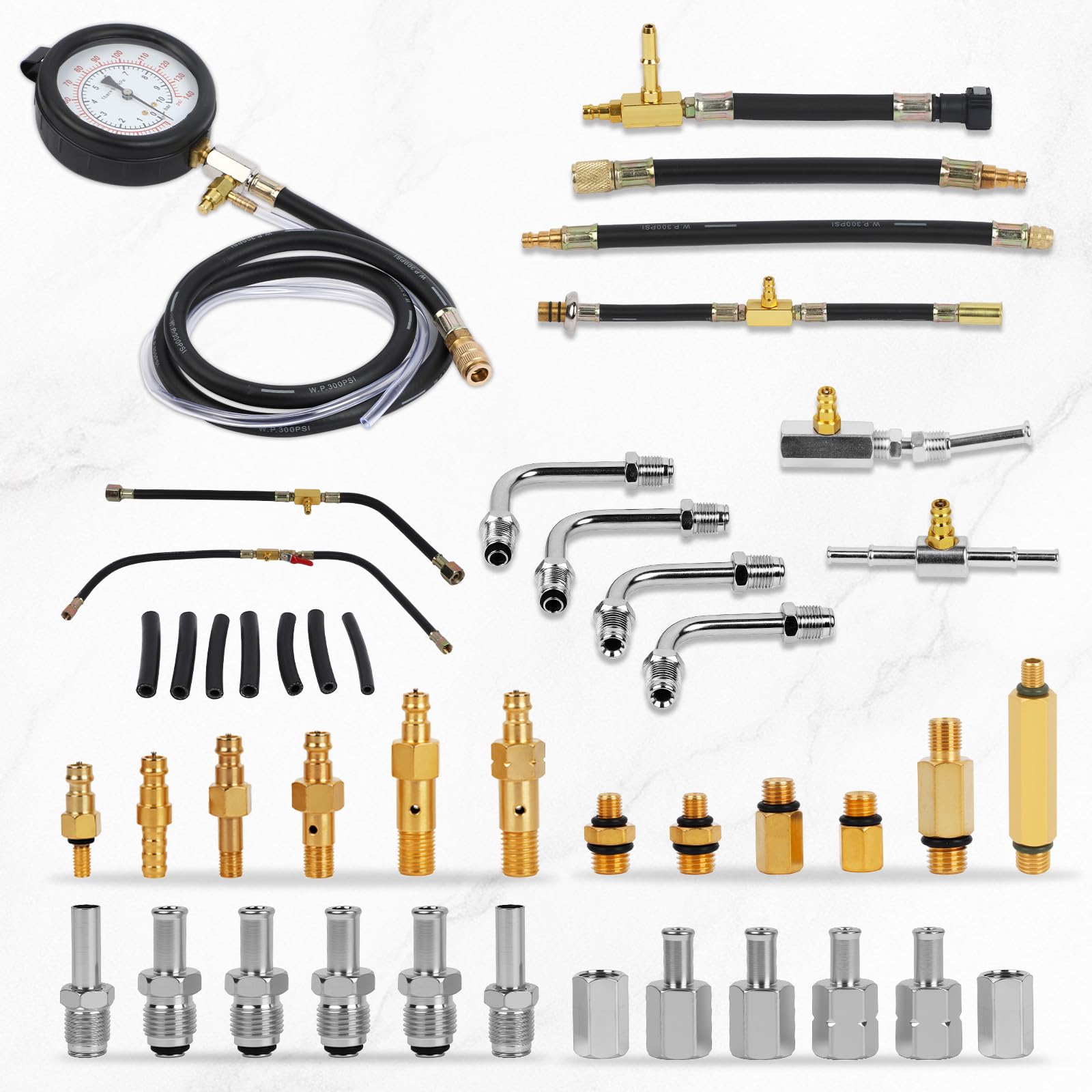 BELEY TU-443 Kit Tester Pressione di Iniezione Carburante con Adattatore e Manometro 0-140 PSI / 0-10 Bar
