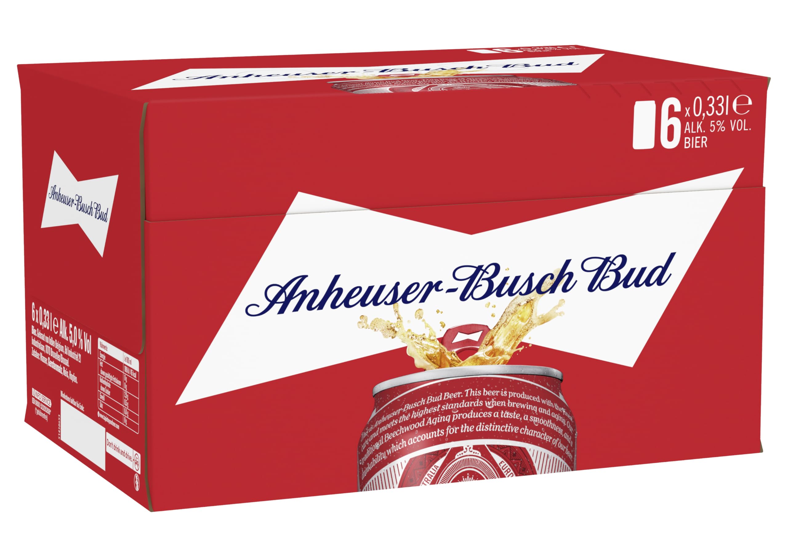 Anheuser-Busch Bud, Premium Lager-Bier, EINWEG, Internationales Lager Bier (6 X 0.33 l)