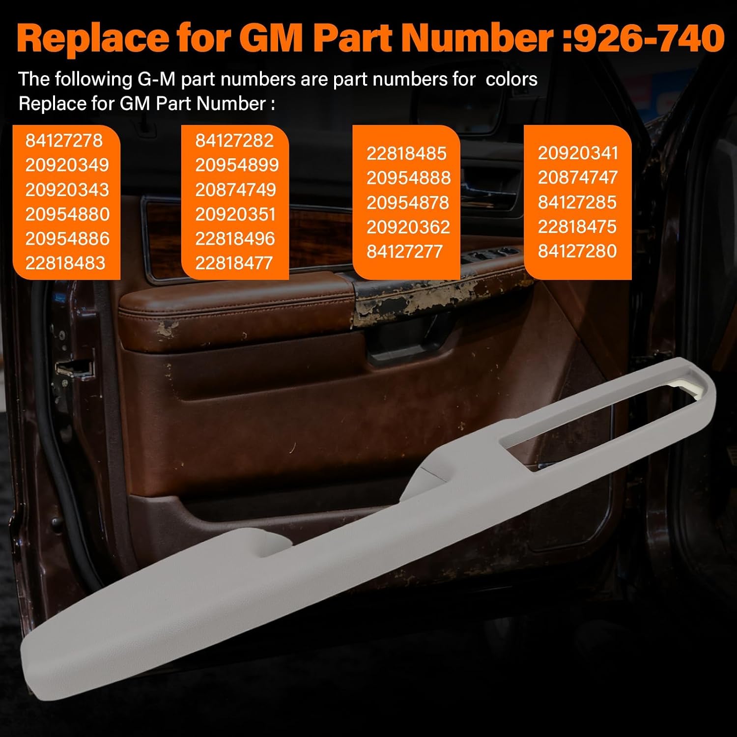 926-740 Front Left Driver Side Armrest Repair Kit Fit Gray with Door Release Handle Above armrest (27 inch) Driver Door Panel Compatible with Select Chevrolet/GMC Models GM#84127281