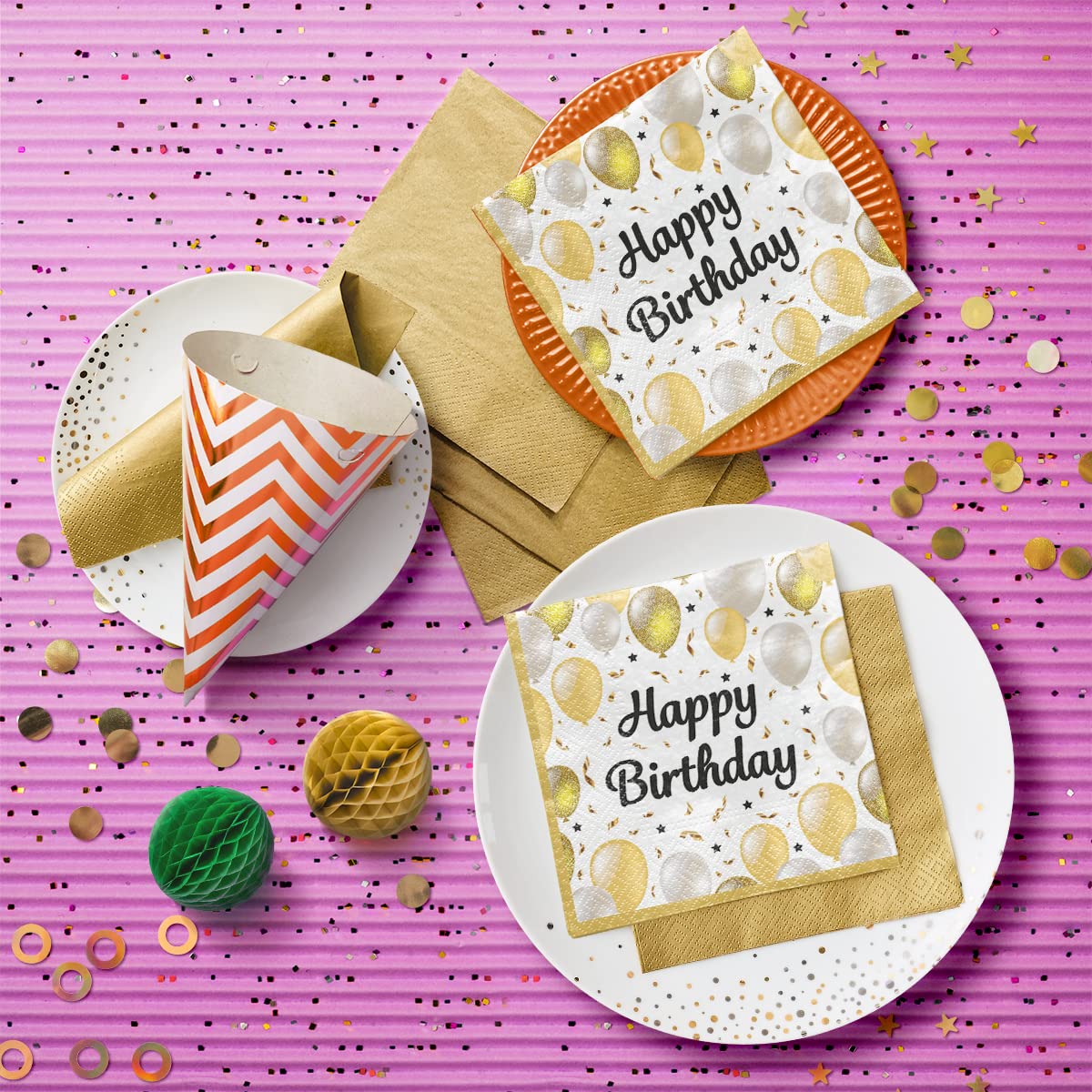 Serviettes D'Anniversaire PAW - Lot De 20 En Papier 33x33cm, Motif Ballons Or Et Blanc