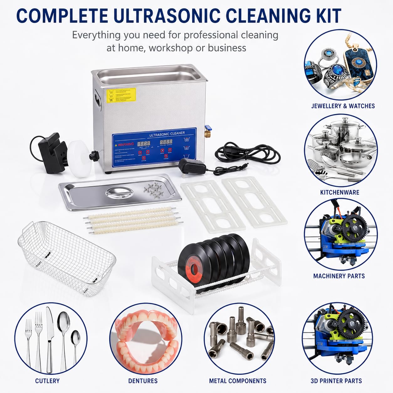 Pulitore a ultrasuoni per dischi in vinile per 8 LP, pulizia a doppia faccia con rotazione automatica, timer da 0 a 30 minuti, rimozione e manutenzione efficienti della polvere per una qualità del