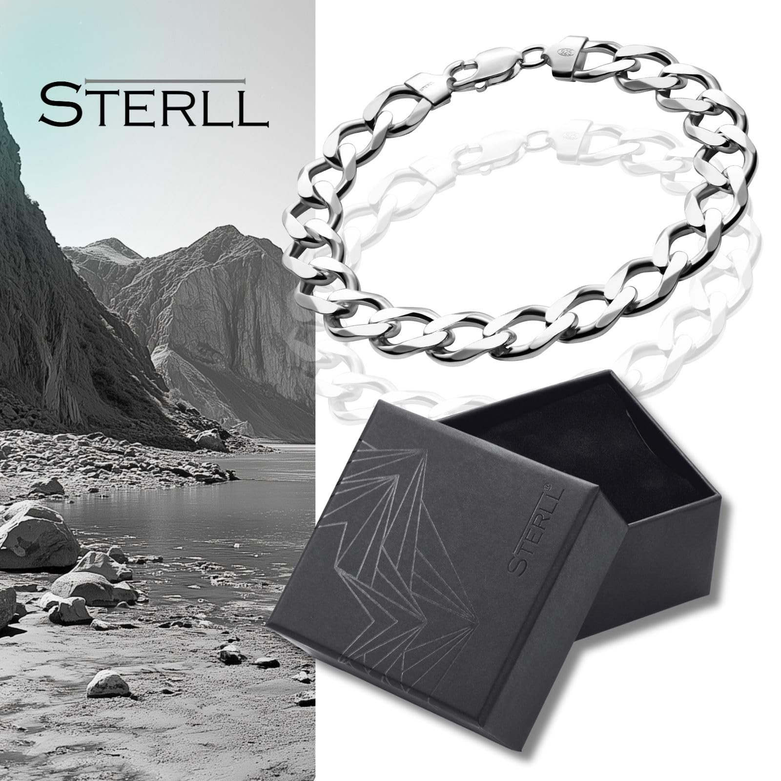 Ein Armband aus massivem 925 Silber, ideal als Geschenk für Mann oder Freund, mit Schmuckbox