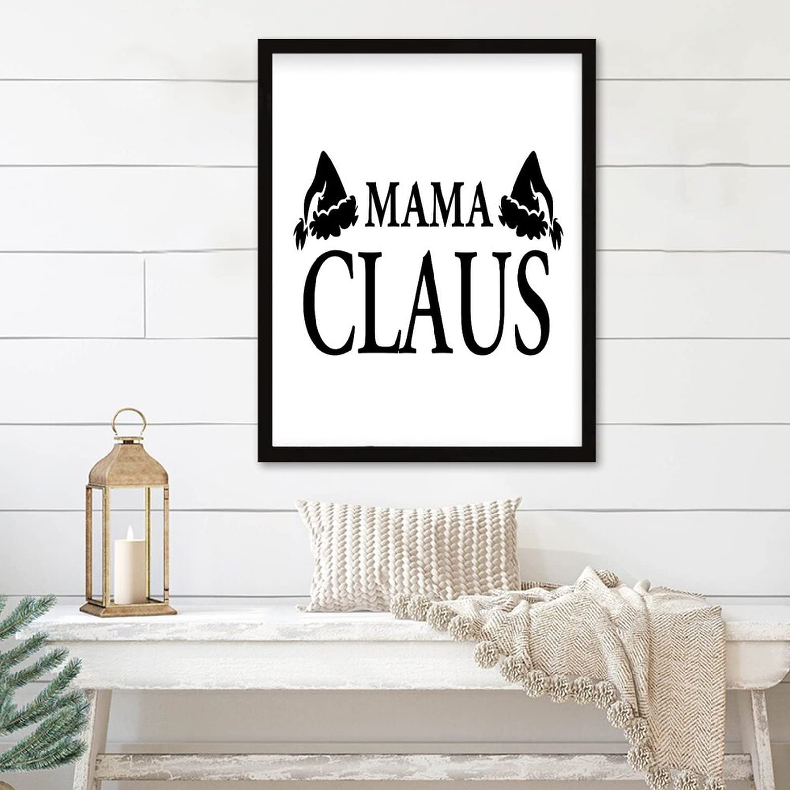 Panneau de table noir Mama Claus encadré 40,6x50,8 cm pour décoration de Noël