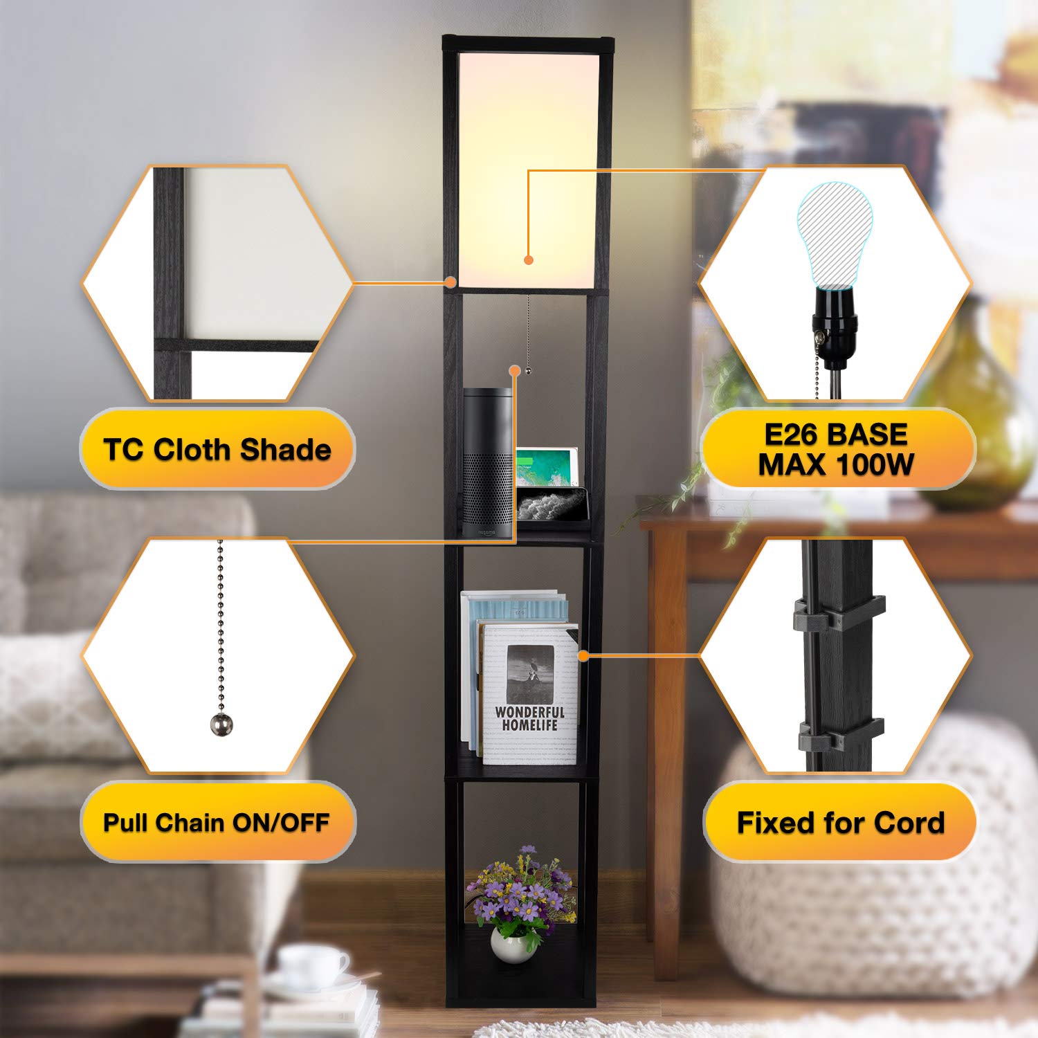 Buy 3in1 Shelf Floor Lamp with 2 USB Ports and 1 Power Outlet, 3