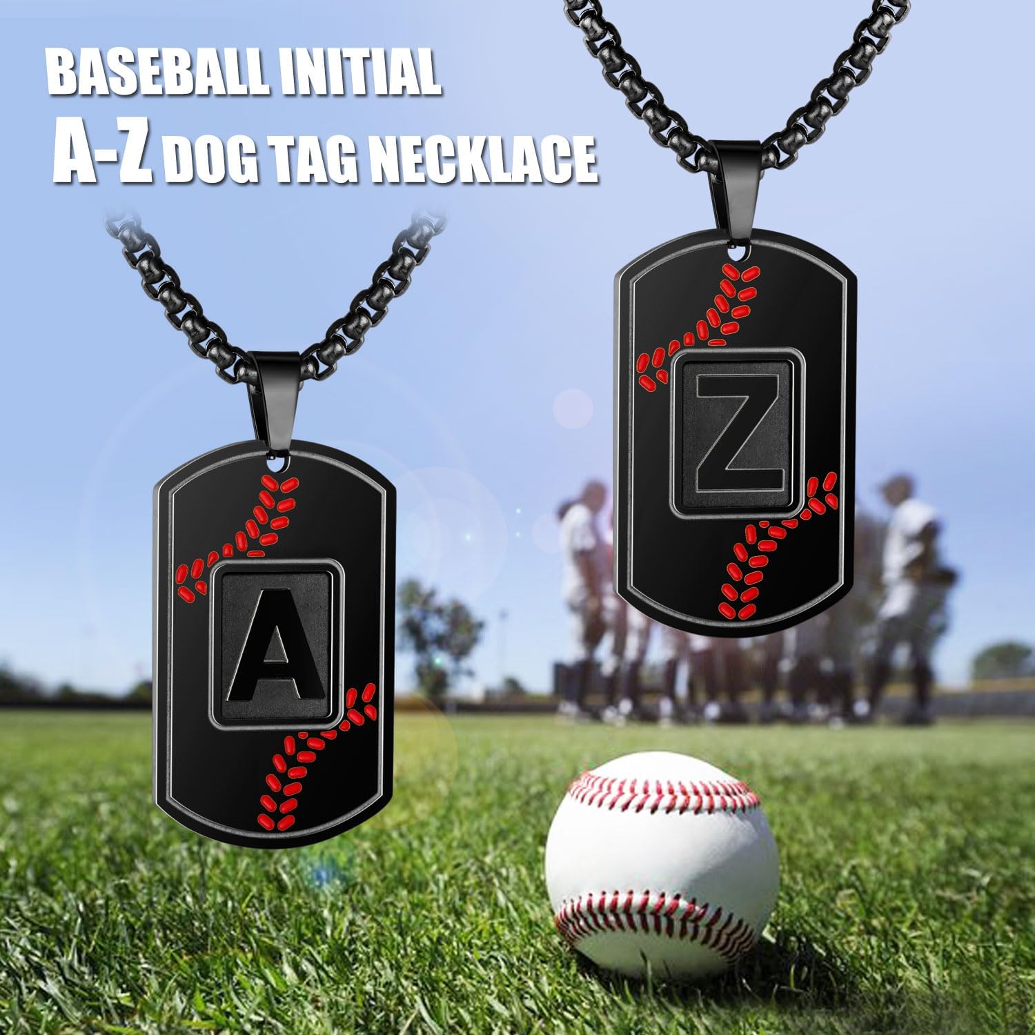 A-Z Dog Tag Necklace for Men - Baseball Charm Pendant, Stainless Steel Chain 22+2 Inches, Personalized Sports Athletes Jewelry Gift - Image 6